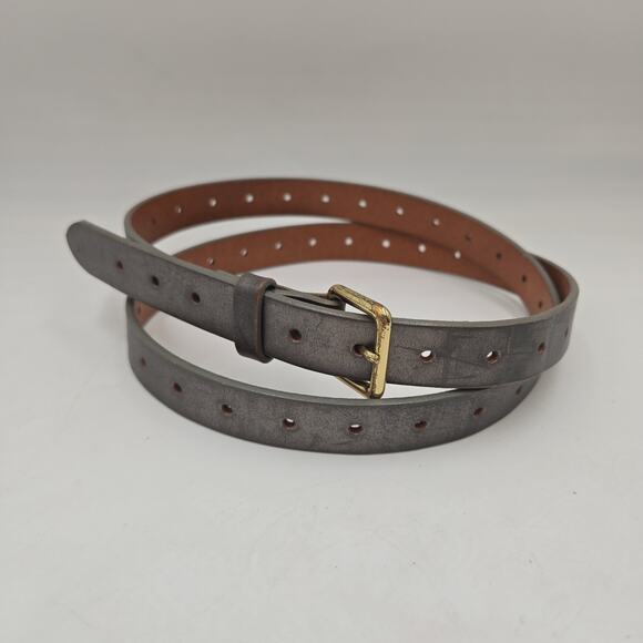 J. Crew Women's Belt M/L Silver Leather Skinny Thin Fits Up To 42" - Picture 1 of 4
